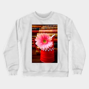 Pink Daisy In Red French Pitcher Crewneck Sweatshirt